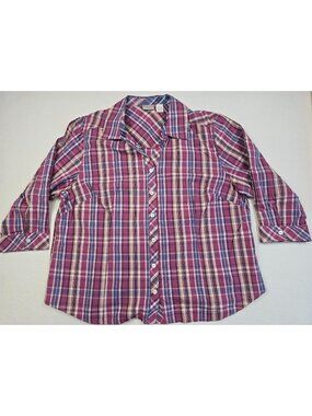 Erika Plaid Button-Up Shirt Size 2X 3/4 Sleeves Cotton